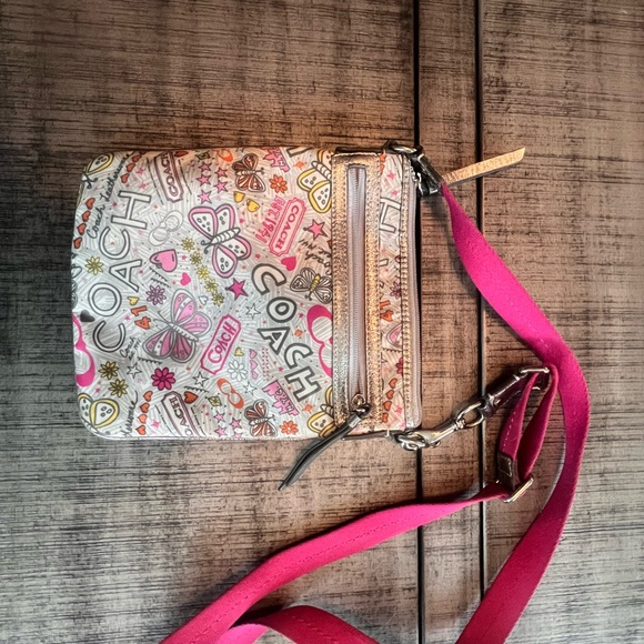 Coach Pink and Orange Crossbody Bag with Artistic Design - Picture 2 of 4